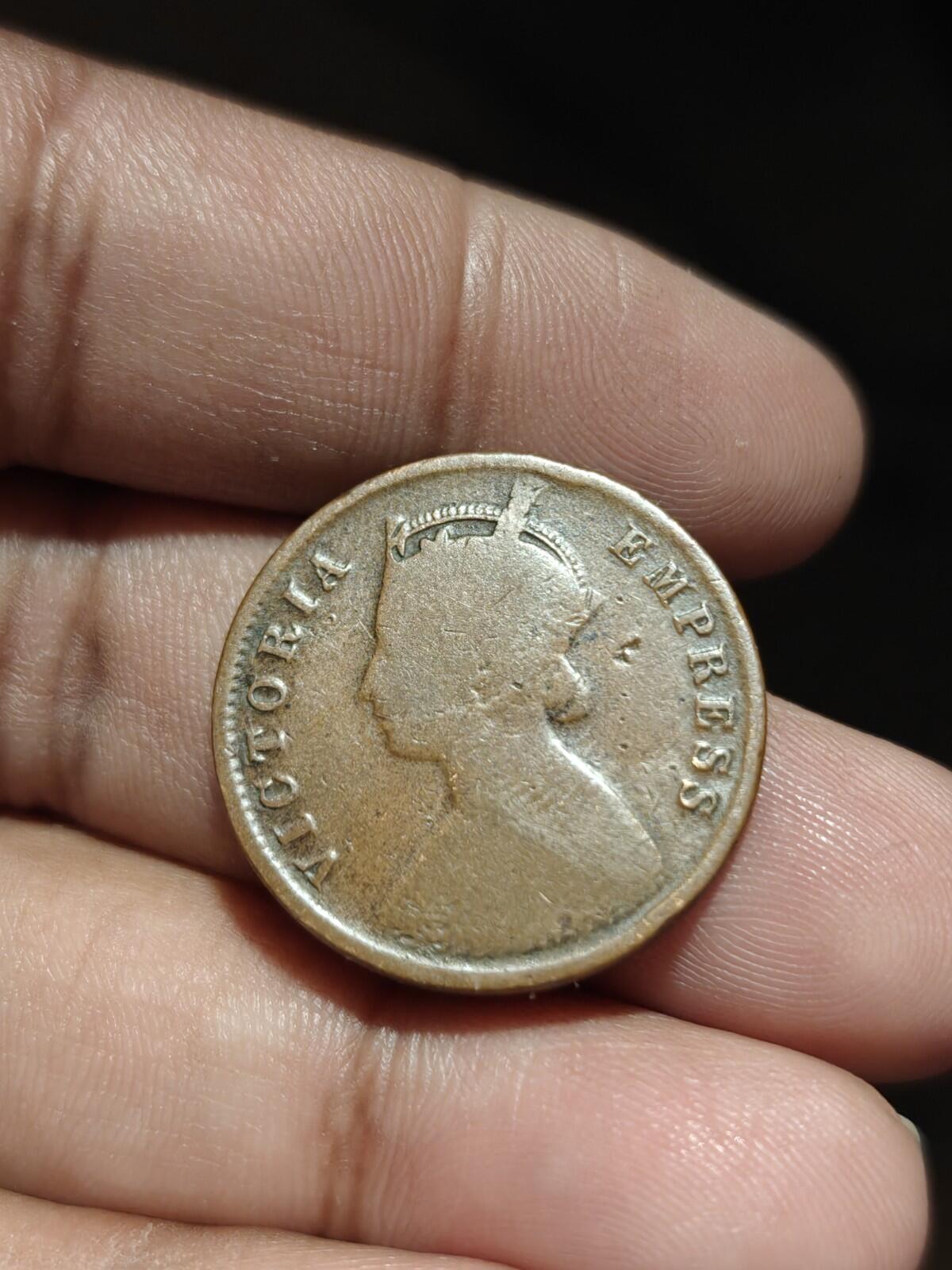1895 Bikanir State British India One Quarter Anna Coin Id30.