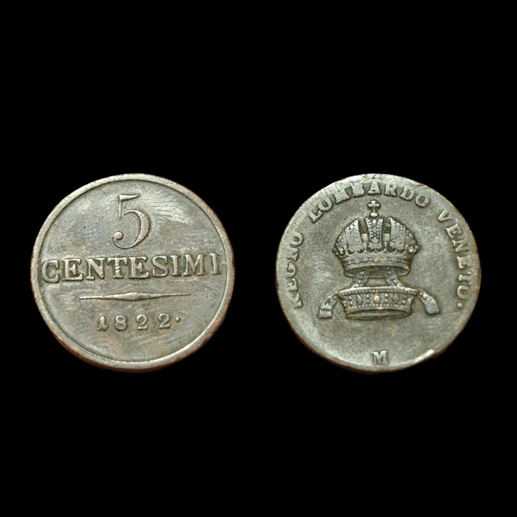 1822 M États italiens Lombardie Vénétie 5 Centesimi Pièce Cuivre Italie