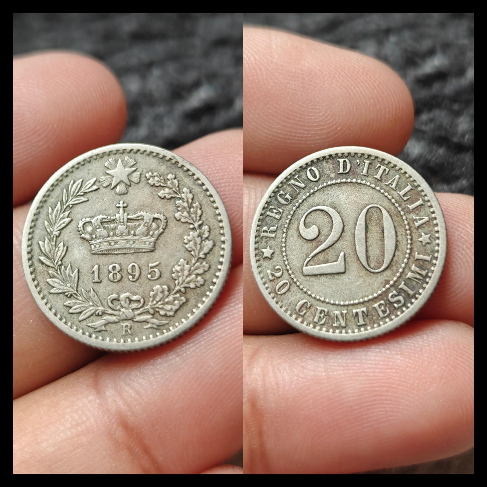 ITALY Kingdom UMBERTO I 1894 R 20 CENTESIMI Uncirculated