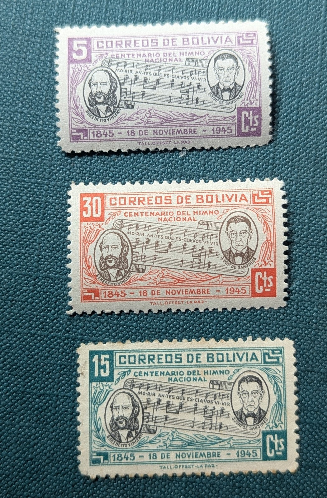 Bolivia 308-311, MNH National Anthem-100,1946. L.B.Vincenti,Joseph de Sanjines.