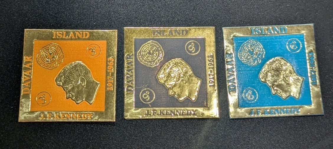 KENNEDY 1964 - Davaar Island JOHN F. KENNEDY 3 Stamps Memorial Gold Foil set MNH