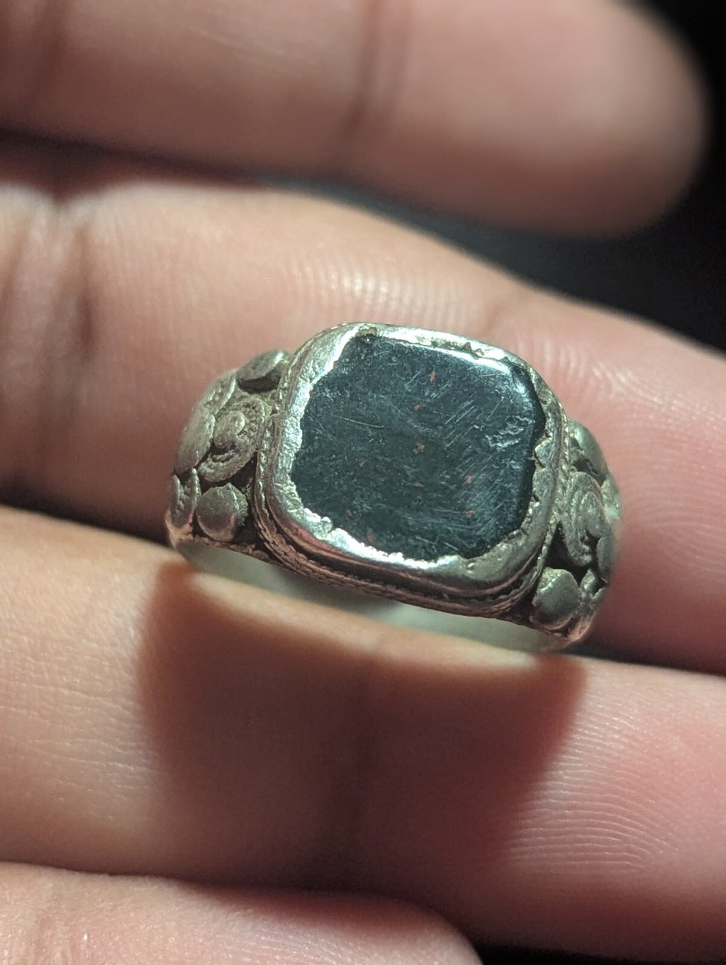 Vintage Blood Stone Ring Sterling Silver Intaglio Roman Size Unknown