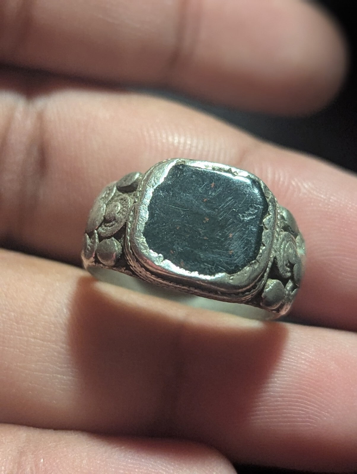 Vintage Blood Stone Ring Sterling Silver Intaglio Roman Size Unknown