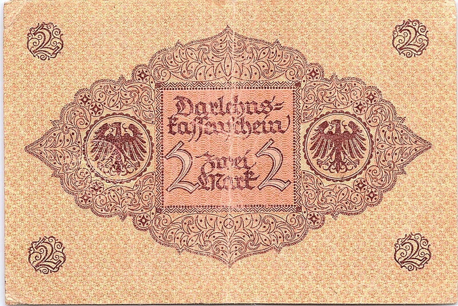 1920 German Empire 2 Mark Banknote Reichsmark WWII Reichsbanknote Germany