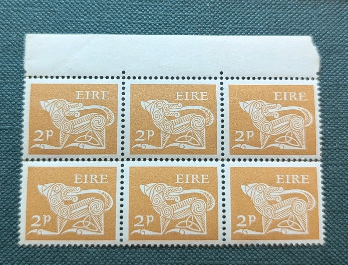 Ireland 1968 (MNH) 2d Dog cylinder 1 block, 6 Pcs thin paper, gum arabic