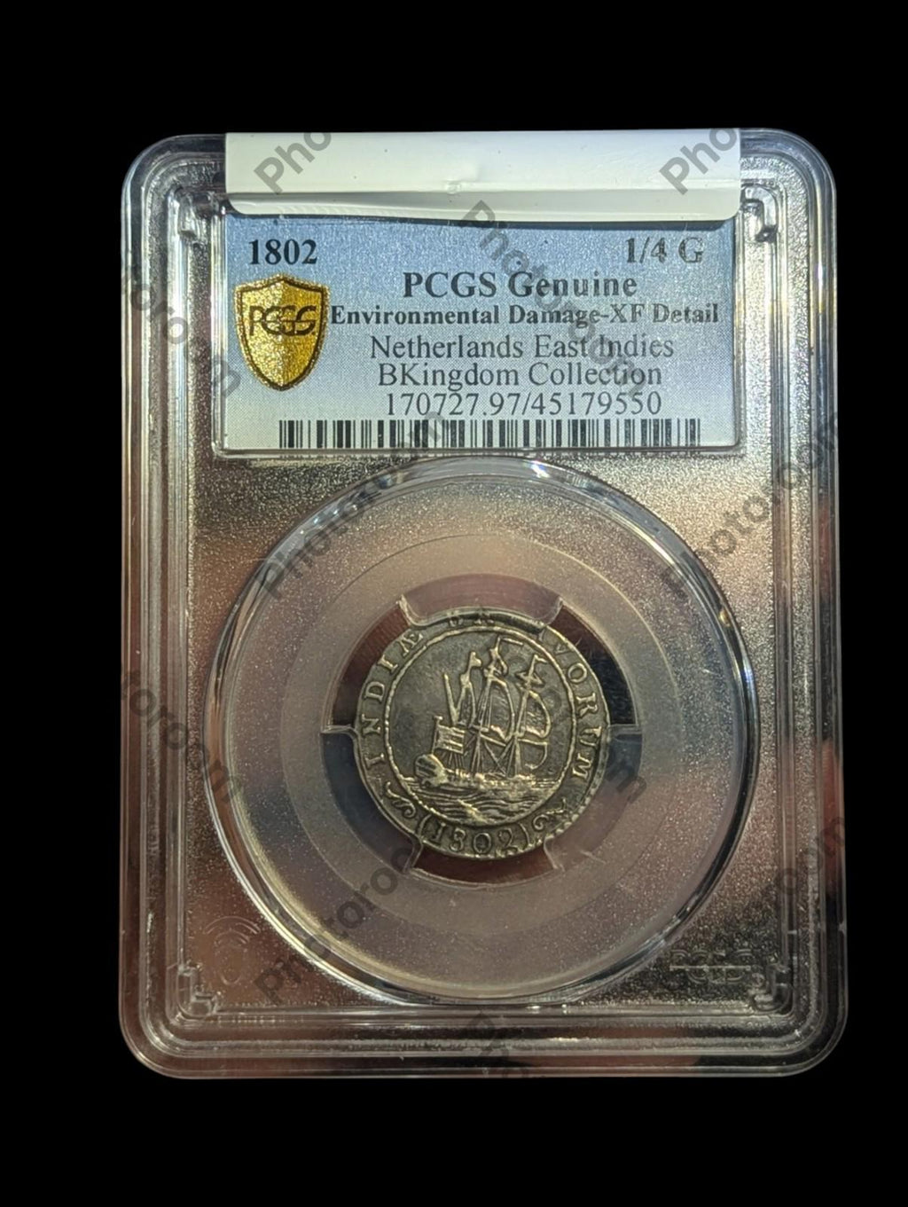 1802 Indes orientales néerlandaises 1/4 Gulden République batave. PCGS XF. KM-82