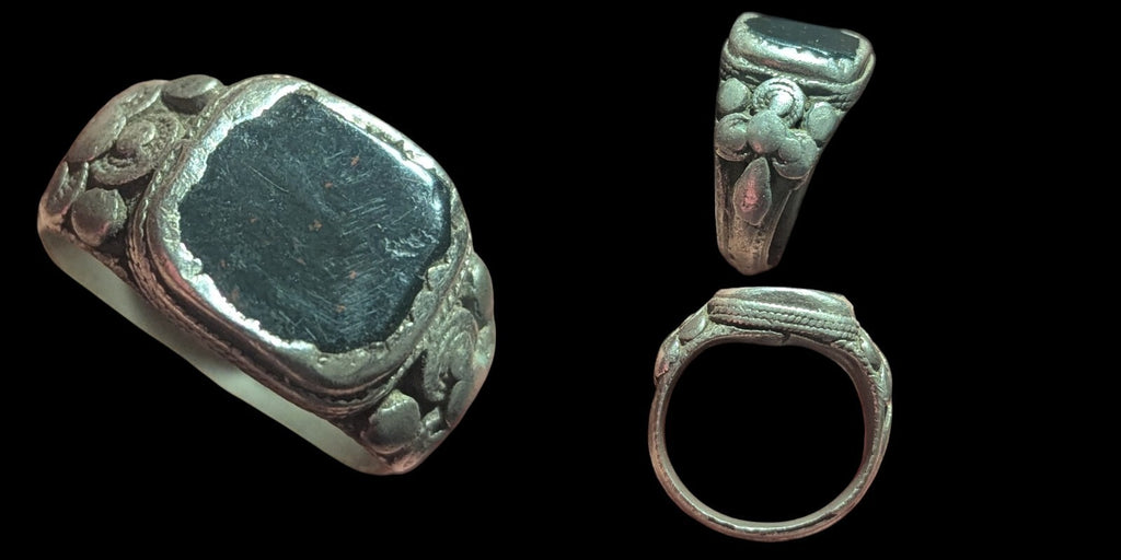Vintage Blood Stone Ring Sterling Silver Intaglio Roman Size Unknown