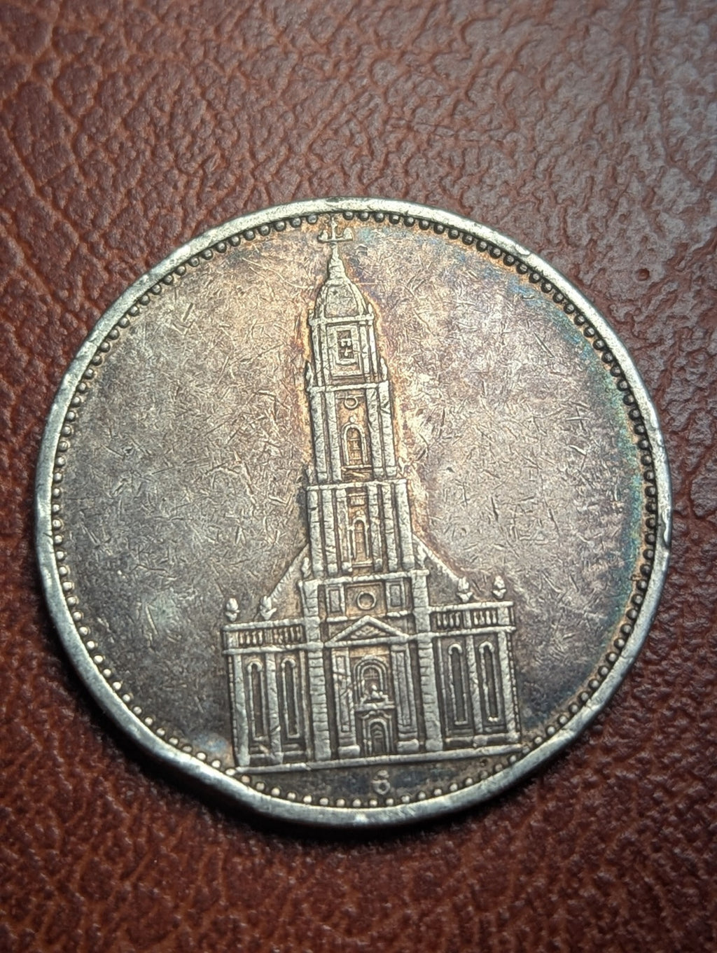 1934-E WW2 German 5 Mark Silver Coin Potsdam Garrison Church Muldenhütten Mint