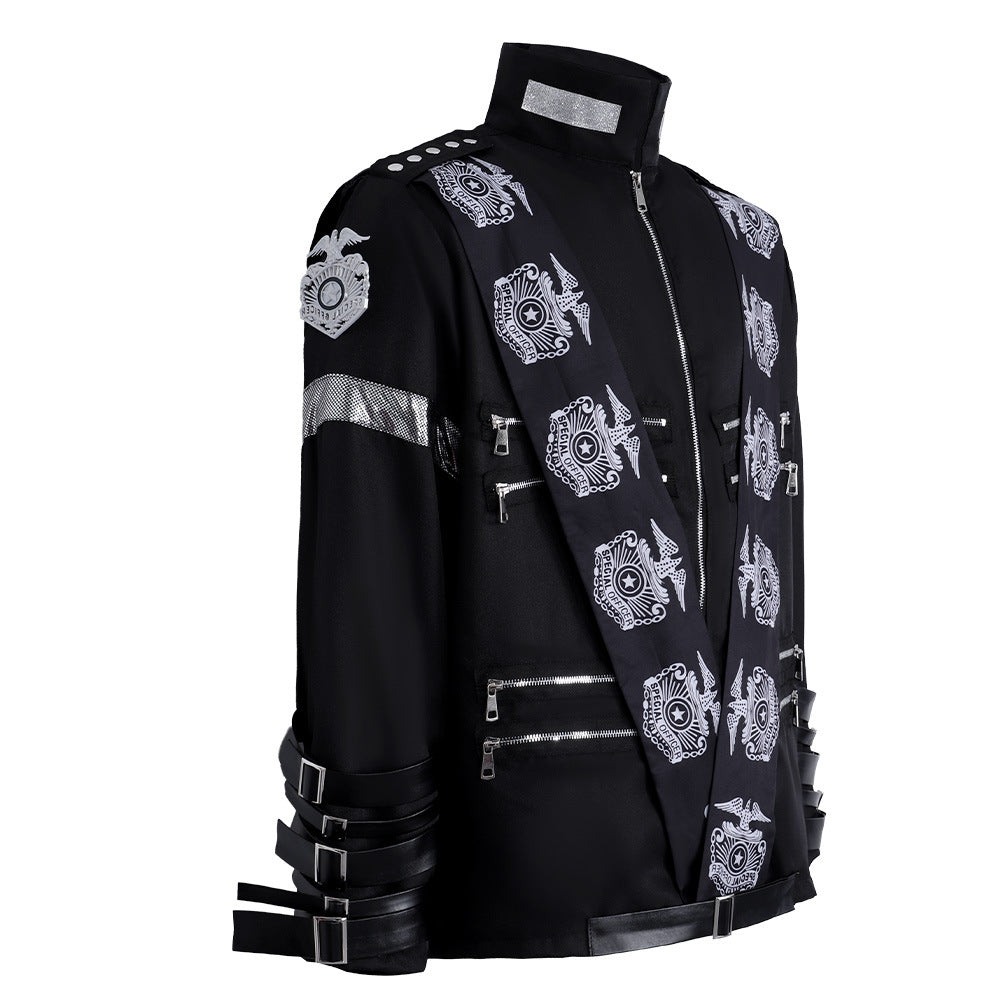 Jackson Black Sash Jacket MJ Style Functional Jacket Adult Stage Concert Cosplay Performance Costume