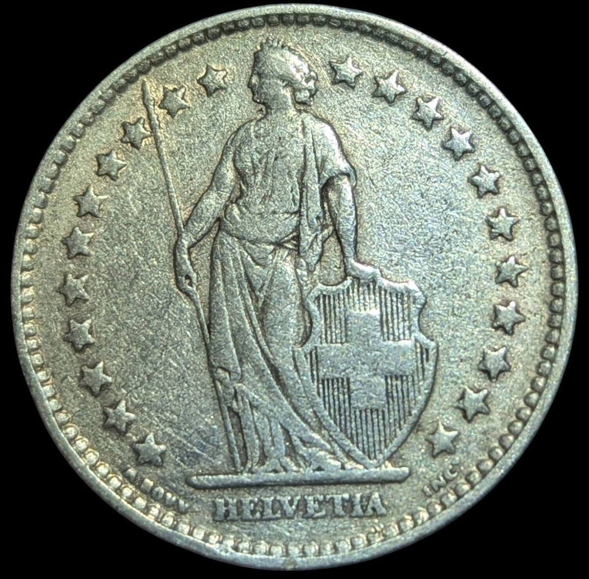 1921 SUISSE HELVETIA Symbolise la nation suisse Pièce de 2 francs en argent