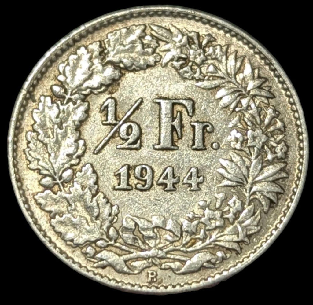 Pièce de 1/2 franc suisse en argent de 1944-B