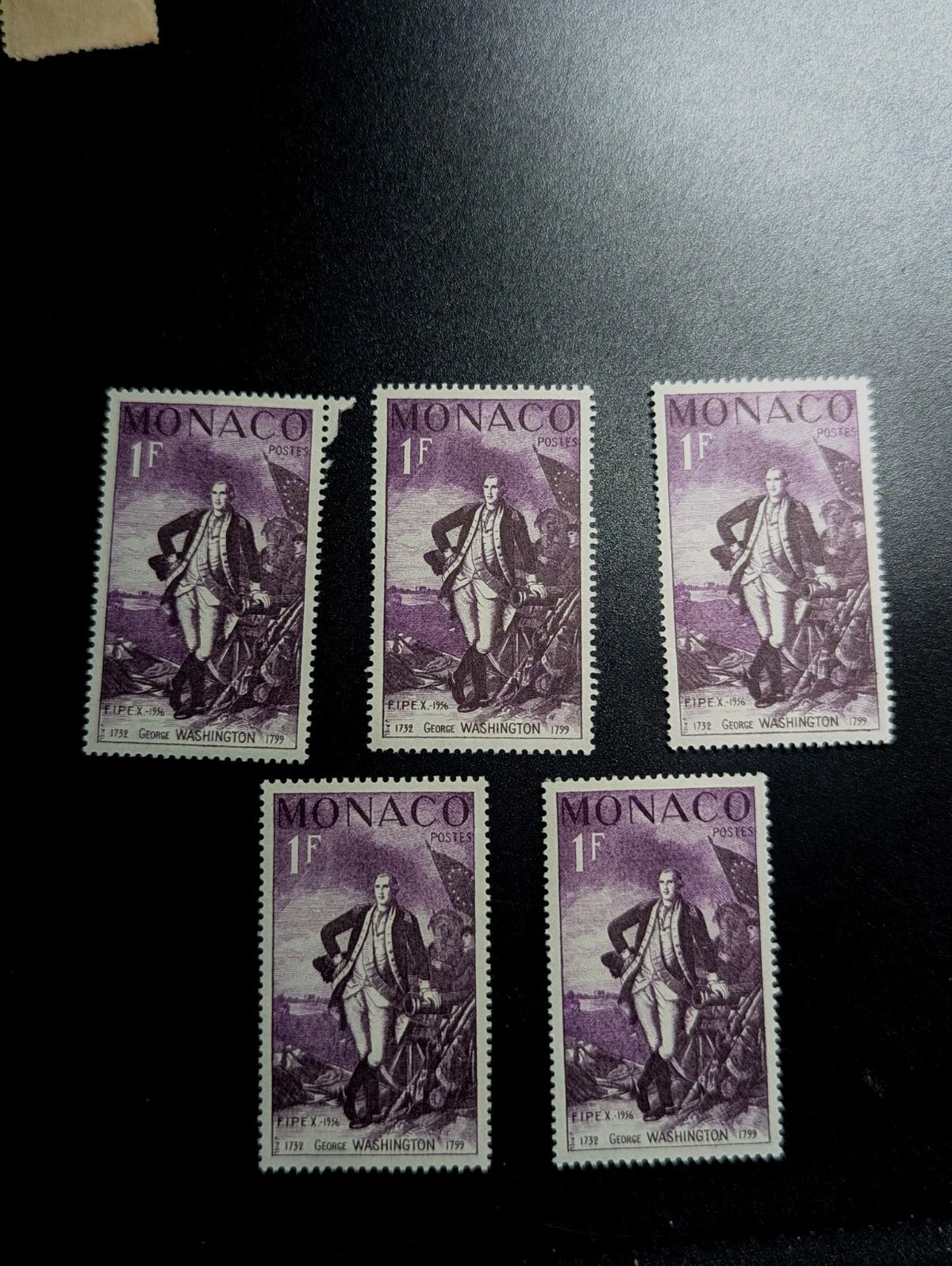5 Pcs Monaco #354 (A92) VF MVLH - 1956 1fr George Washington / fipex