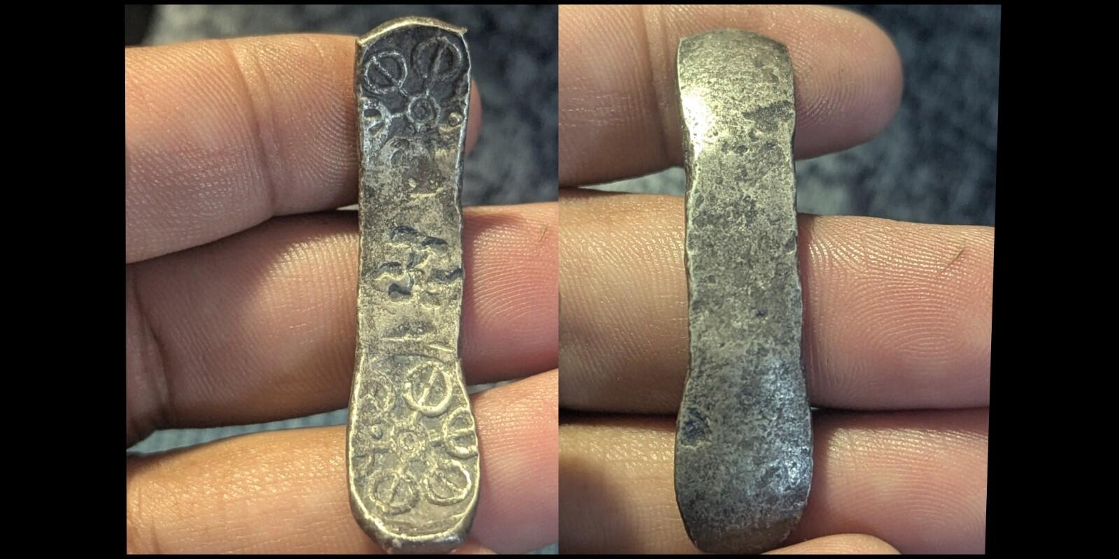 ⭐INDIA⭐. Ancient GANDHARA JANAPADA Authentic OLD 600 B.C Silver Coin Bent Bar