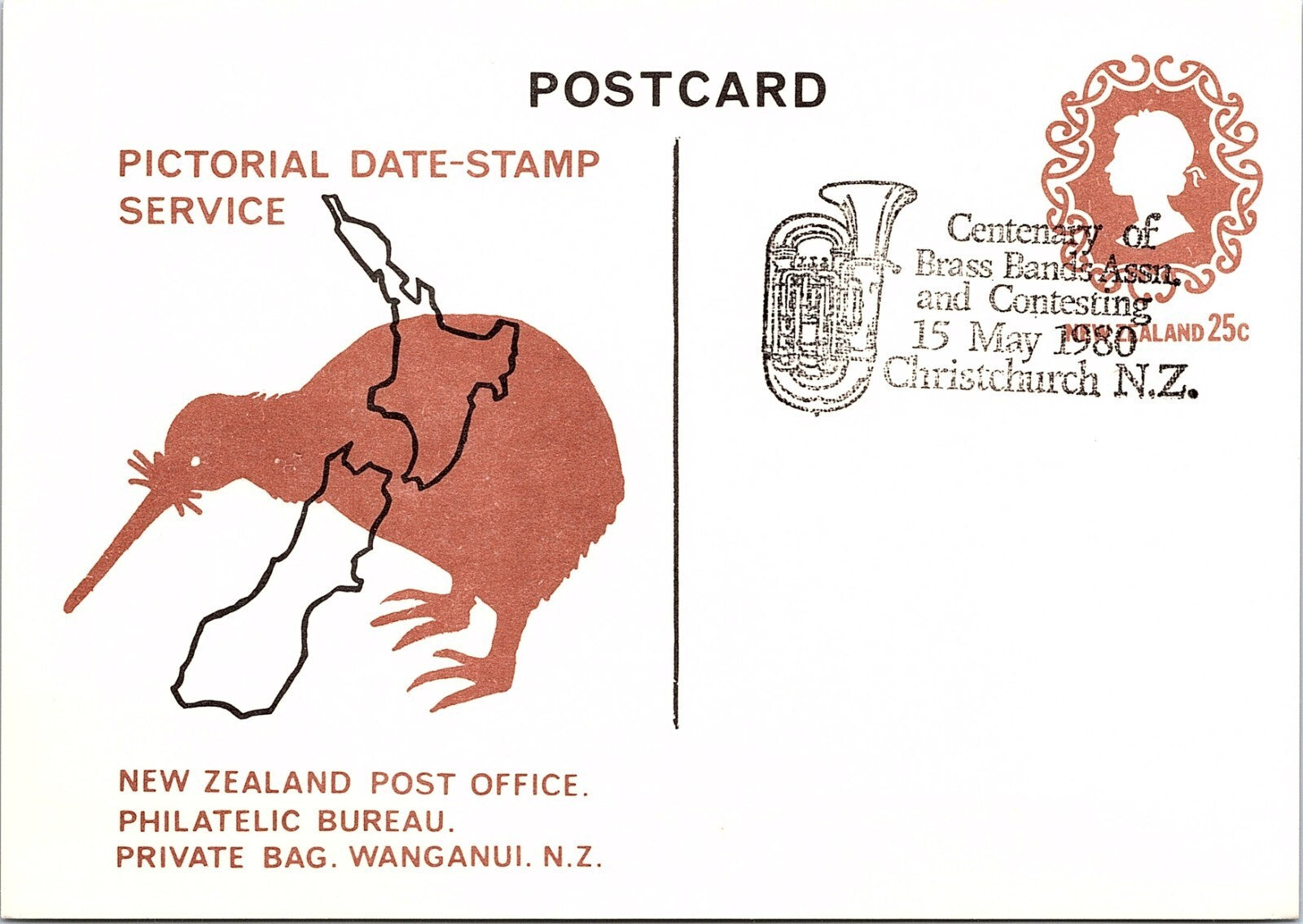 New Zealand 1980 25c Pictorial Date Stamp Postcard Centenary of Brass Bands