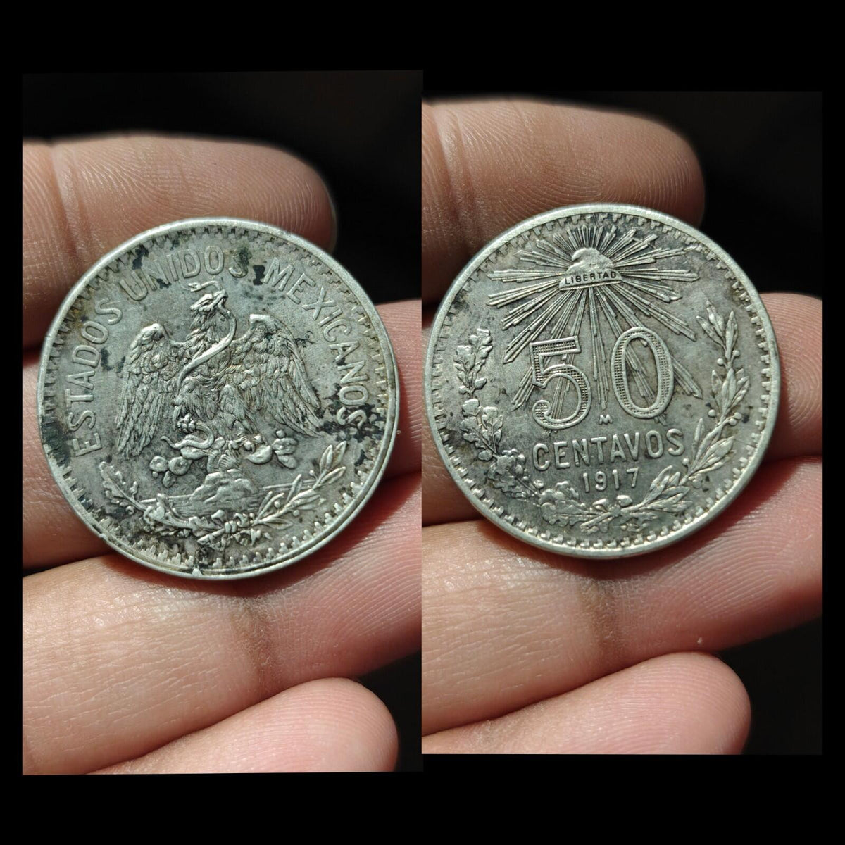 1917 Mexique 50 Centavos Pièce en argent Très bel état