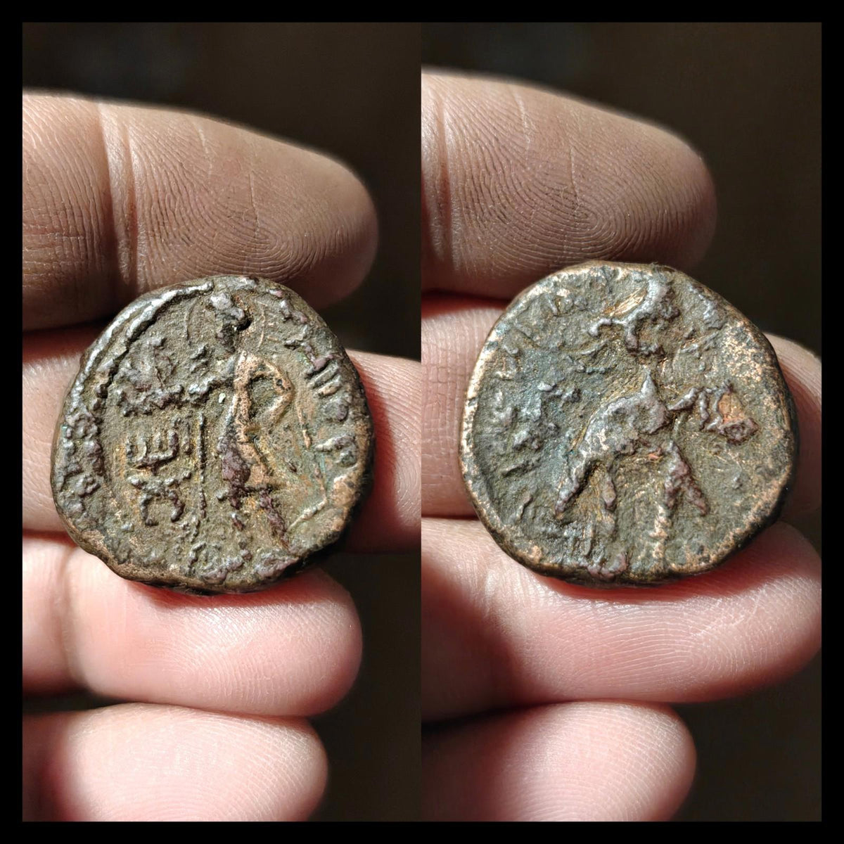 HUVISHKA Empire Kouchan INDE Ancienne Authentique pièce grecque MAO ÉLÉPHANT*