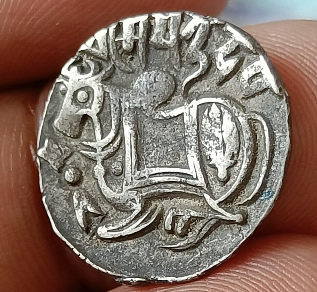 #X42#Indian OHINDA DYNASTY Samanta Deva(850-1000AD) HORSE & BULL SILVER coin