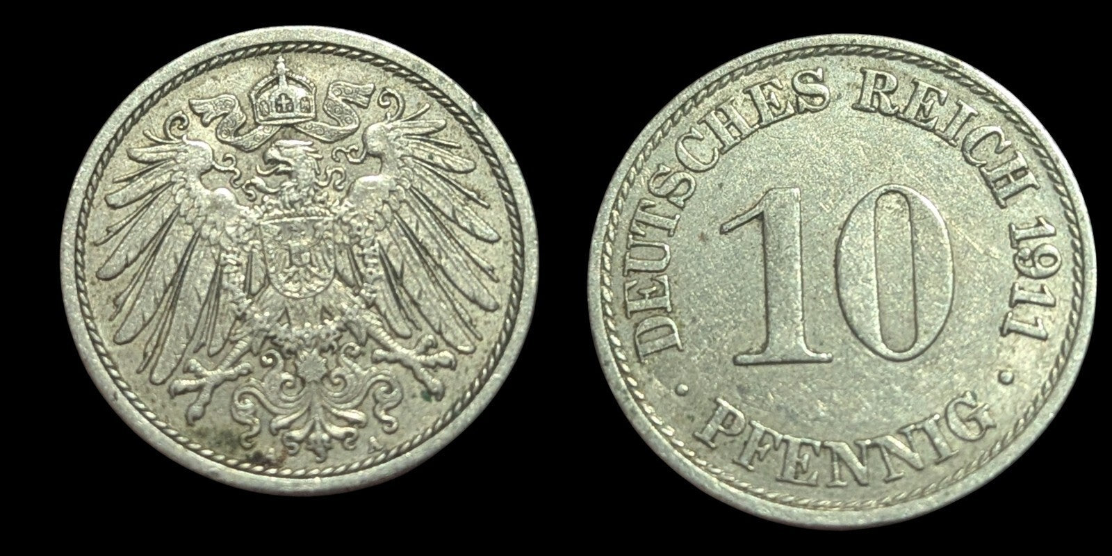 1911 J Germany - Empire 10 A Pfennig KM# 12