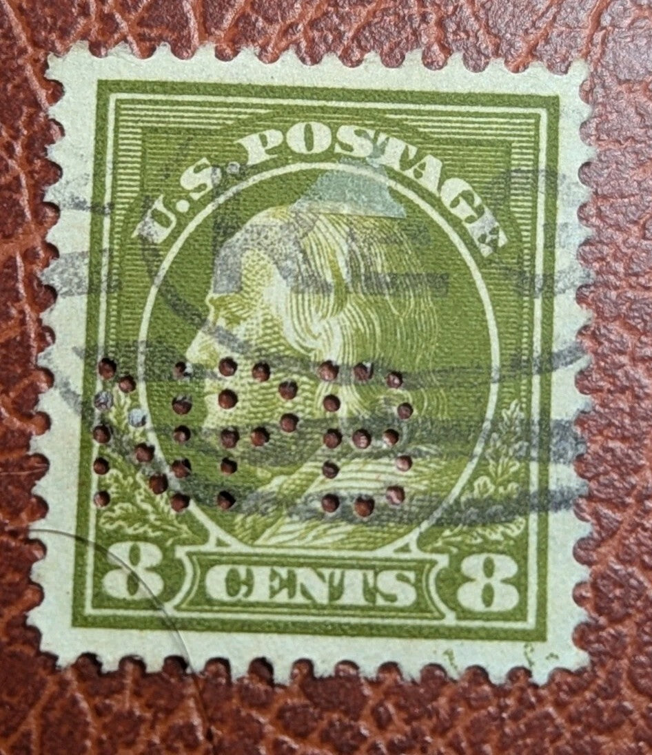 US Stamp, Scott #414, 1912 8c Franklin, Pale Olive Green,Perf 12 / Used NPB