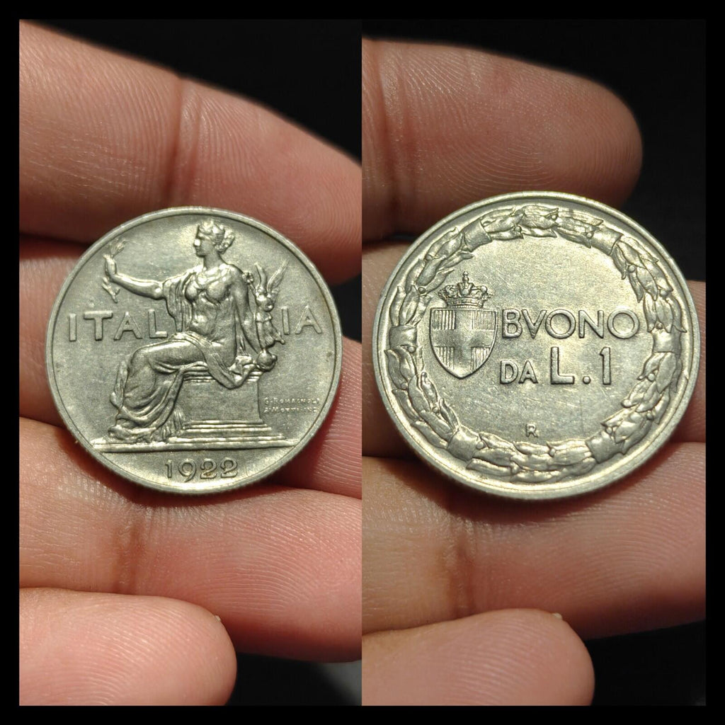 1922 Italie Une 1 Lire Femme assise à gauche Nickel Monnaie du monde Monnaie rare