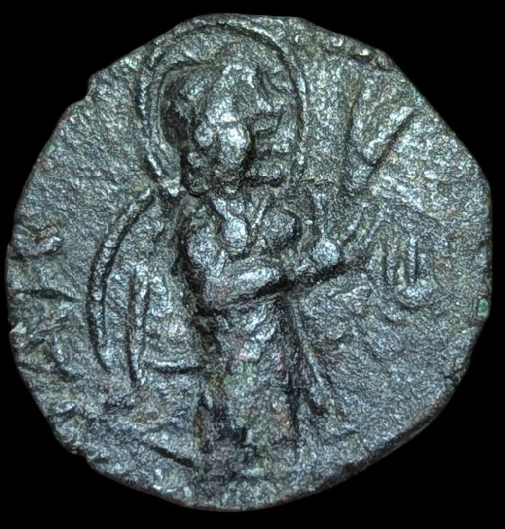 Dynastie Kushan, Kanishka Ier, drachme en bronze ou 1/4 d'unité, v. 128-150 de notre ère, RARE