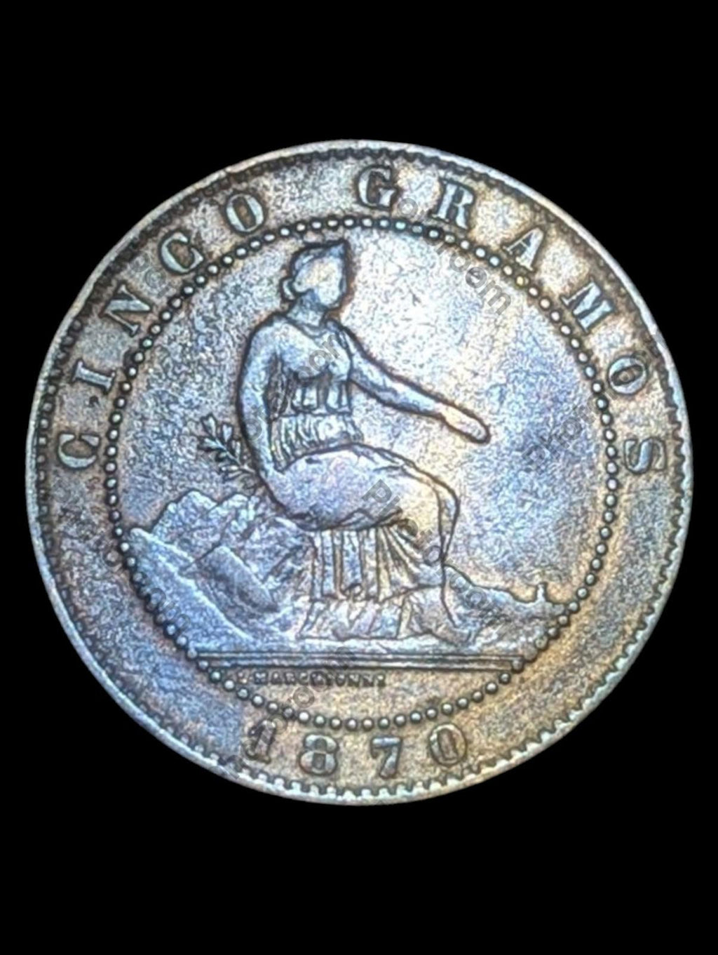 Pièce espagnole de 5 Céntimos 1870 OM KM# 662 Espagne Gouvernement Provisoire Cinq C.