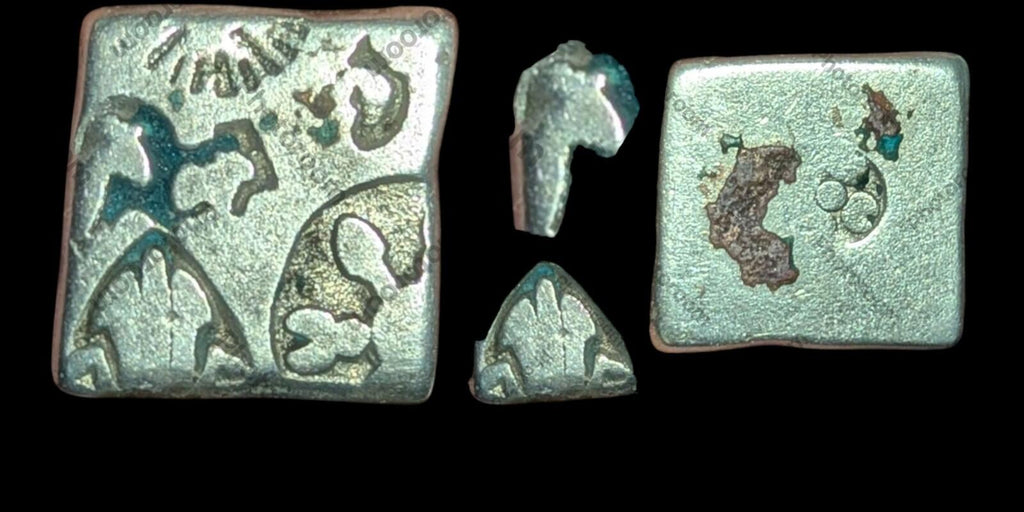 India Bengal INDUS Valley Mayuriyan Punch silver Coin 300 BC CRAB & Deer Symbol
