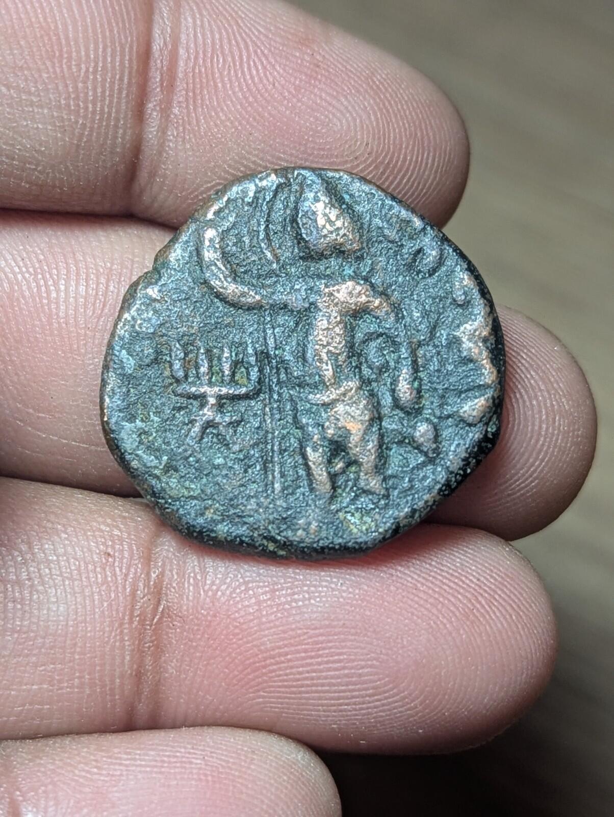 HUVISHKA Kushan Empire INDIA Ancient Authentic Greek Coin MAO ELEPHANT*