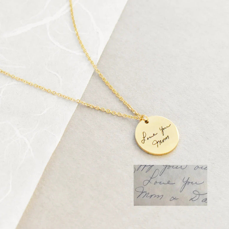 Personalized Signature Coin Necklace Stainless Steel Pendant DIY Necklace