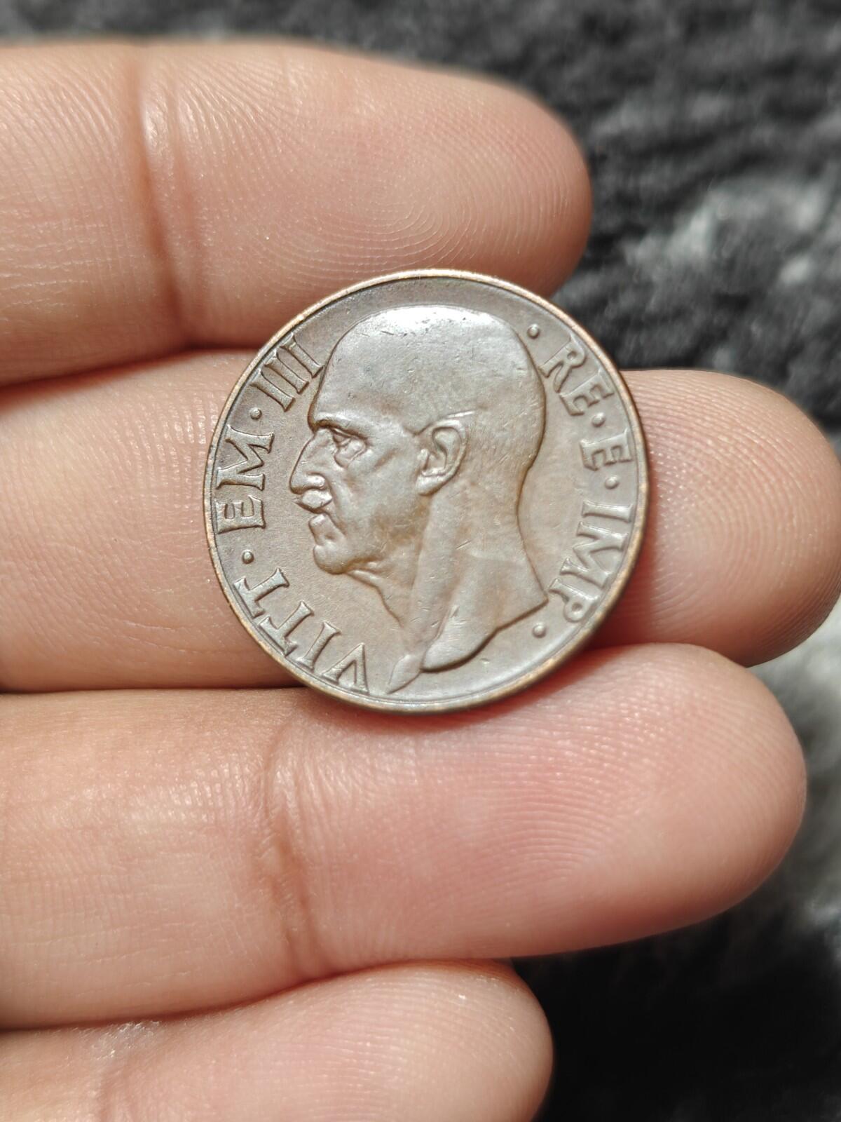 1938 Italie 10 Centesimi XVI Pièce Victor Emmanuel III Époque Seconde Guerre Mondiale KM#74 Cuivre