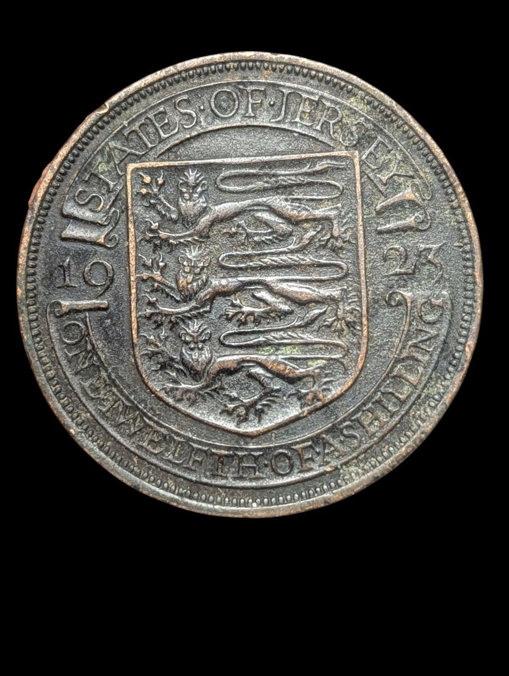 1923 STATES OF JERSEY - 1/12 SHILLING - BRONZE - George V Wow Grade