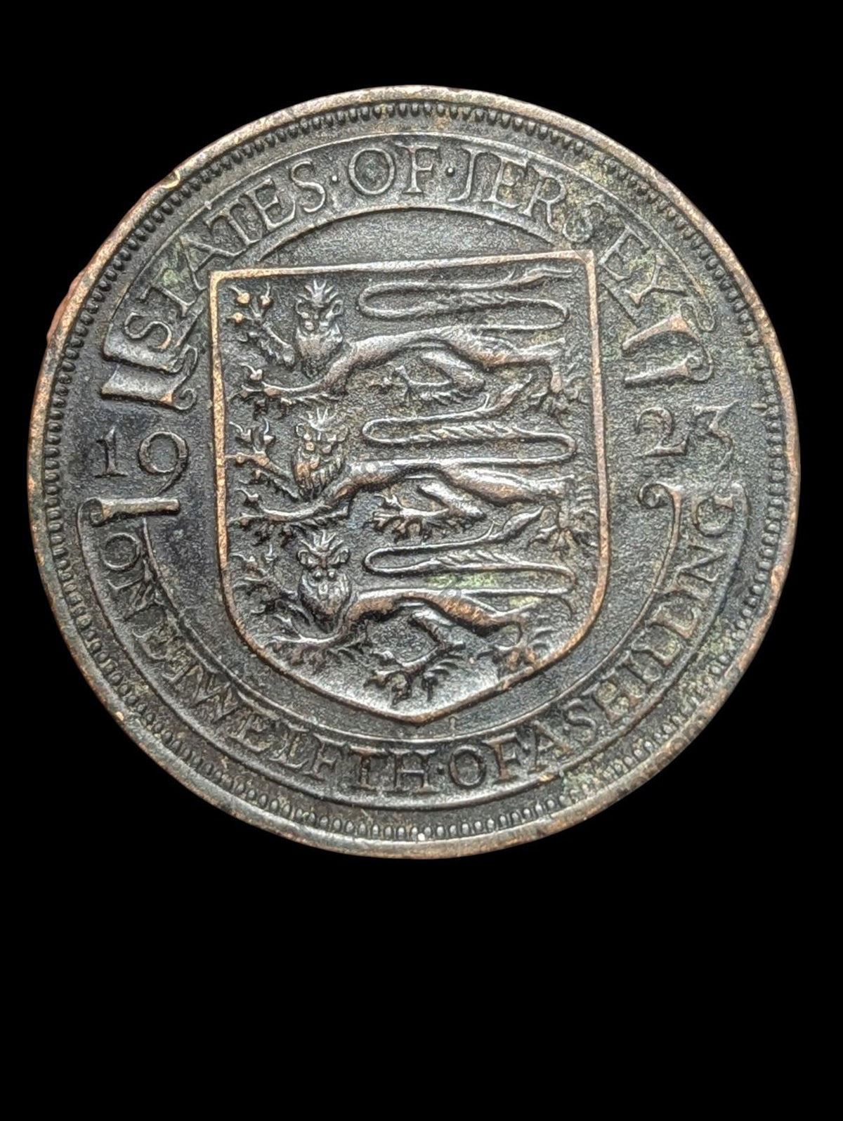 1923 STATES OF JERSEY - 1/12 SHILLING - BRONZE - George V Wow Grade
