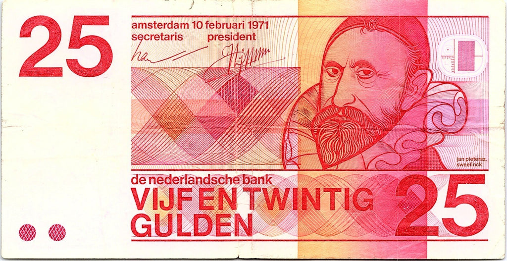 1971 NETHERLANDS PAPER MONEY - 25 GULDEN BANKNOTE Better Grade