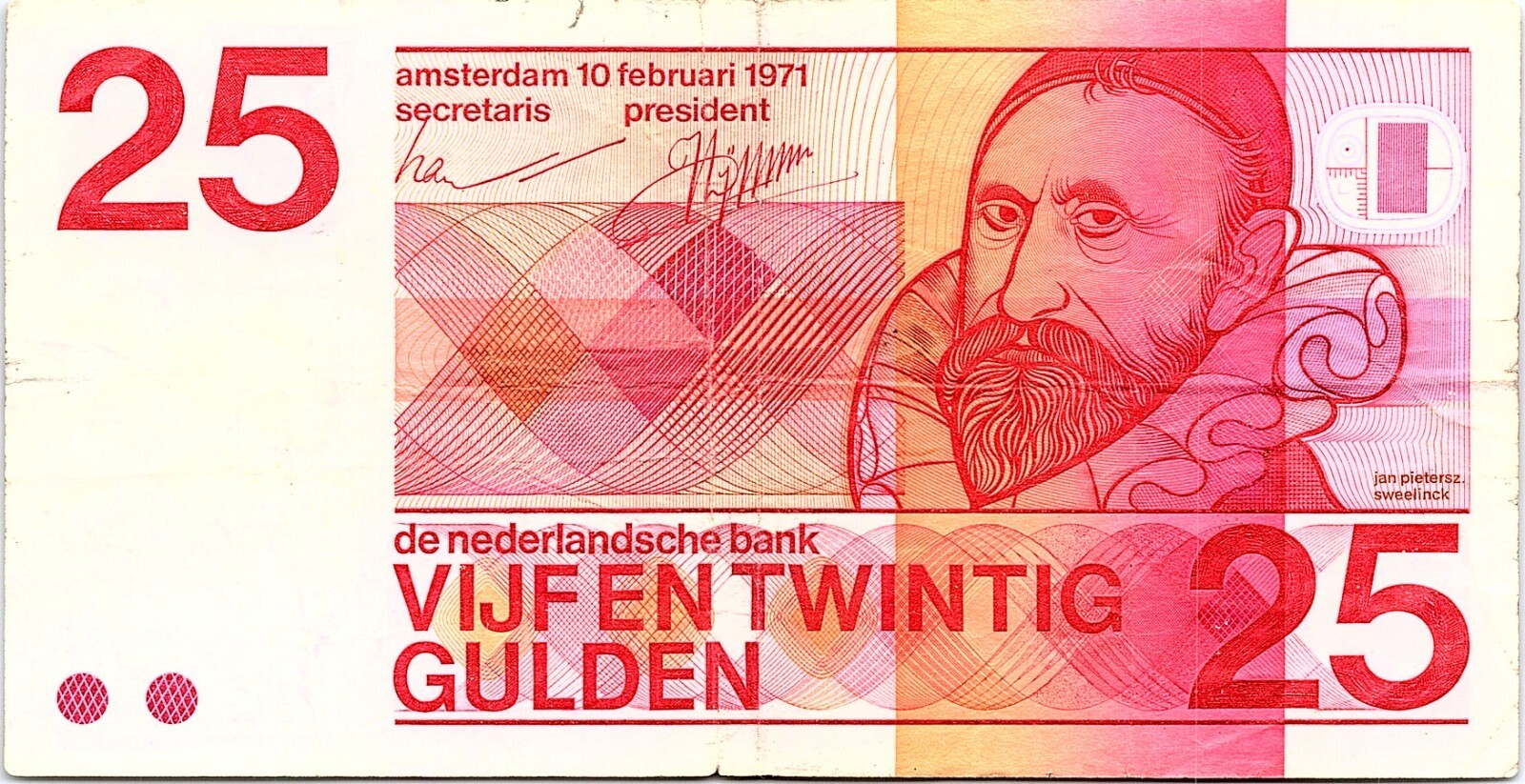 1971 NETHERLANDS PAPER MONEY - 25 GULDEN BANKNOTE Better Grade