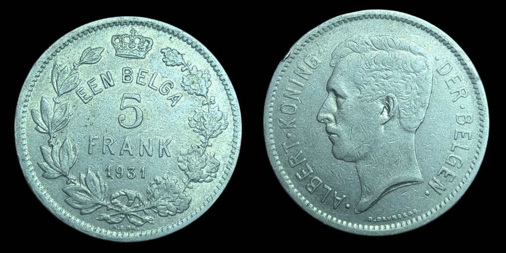 BELGIUM 5 FRANK 1931 DER BELGEN King Albert 1 Belga/5 Frank