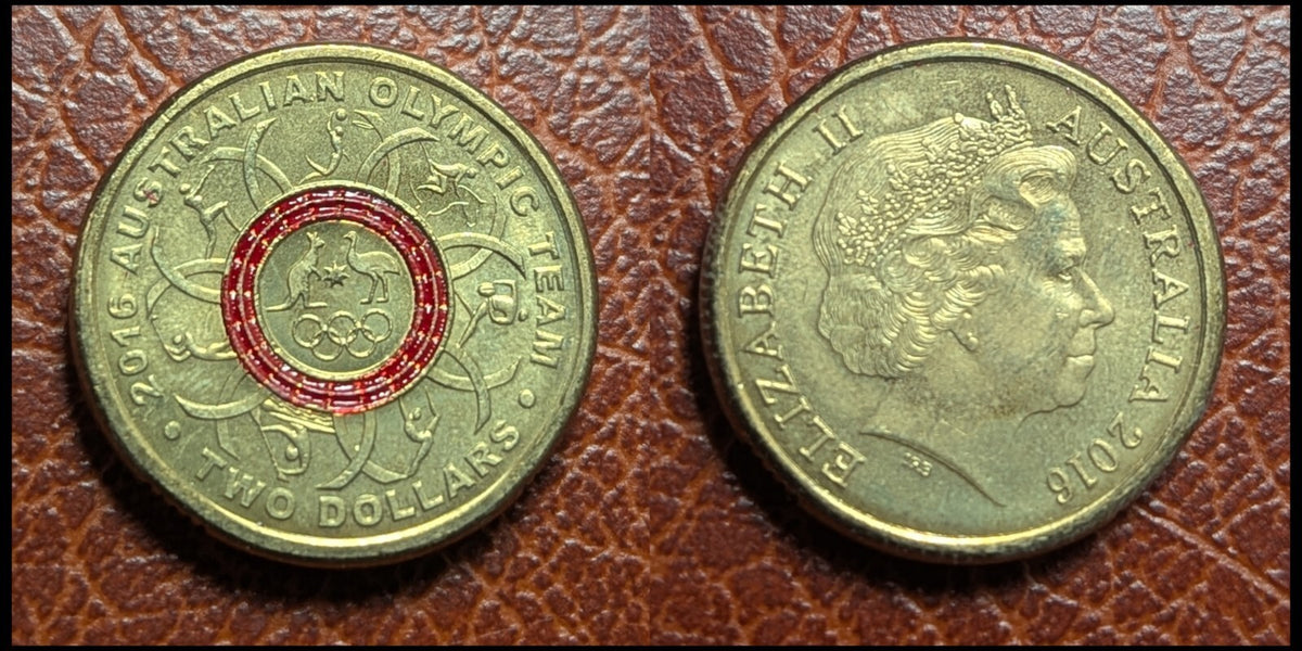 Elizabeth II 4th Portrait - 2016 Australian Olympic Team - Red 2 Dollar Coin