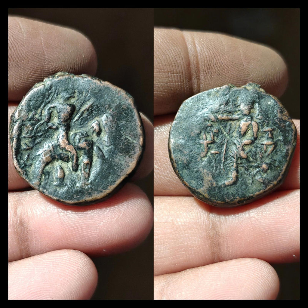 HUVISHKA Kushan Empire INDIA Ancient Authentic Greek Coin MAO ELEPHANT#