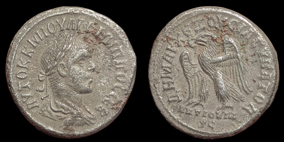 PHILIPPE II comme Auguste 249 apr. J.-C. Antioche Tétradrachme Monnaie romaine antique AIGLE i85505