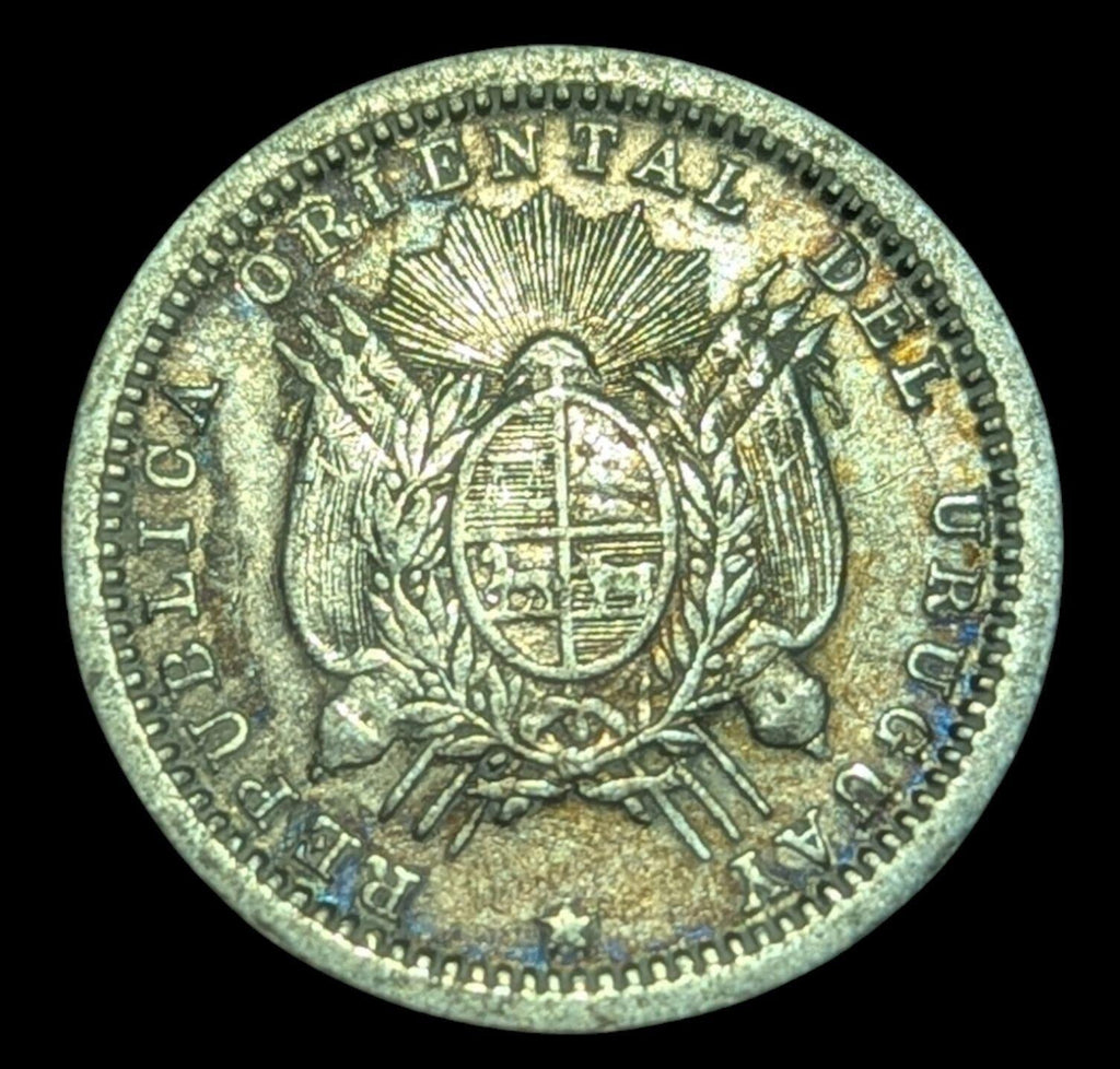 1877 A Uruguay 10 Centesimos Points d'Ancrage à Gauche Détails AU