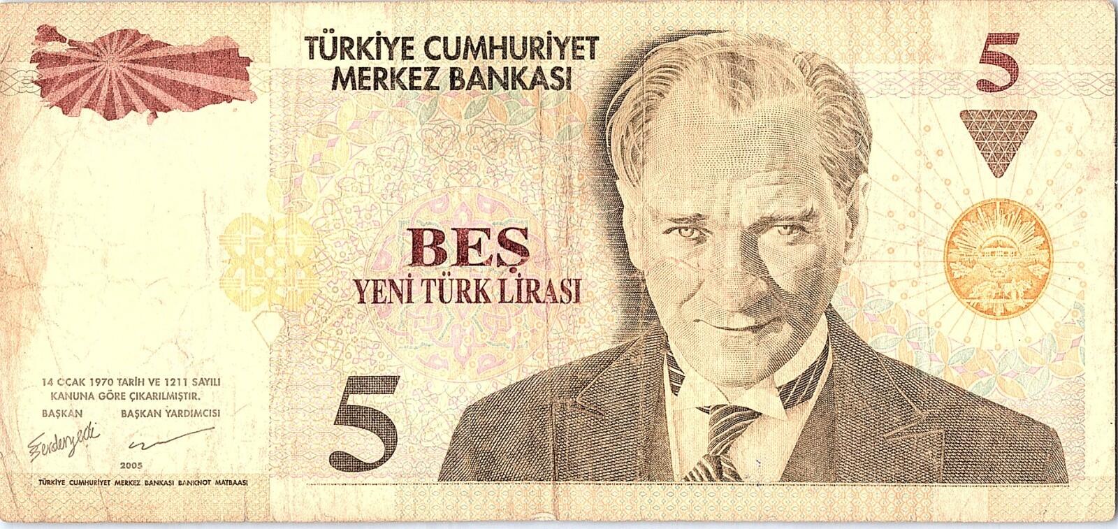 Turkey, 5 YTL (Lira), ND (2005-2010), P-217, Banknote Better Grade