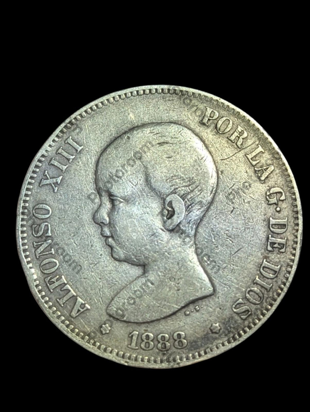 1888 MP M SPAIN with Spanish King ALFONSO XIII Antique Silver 5 Pesetas Coin