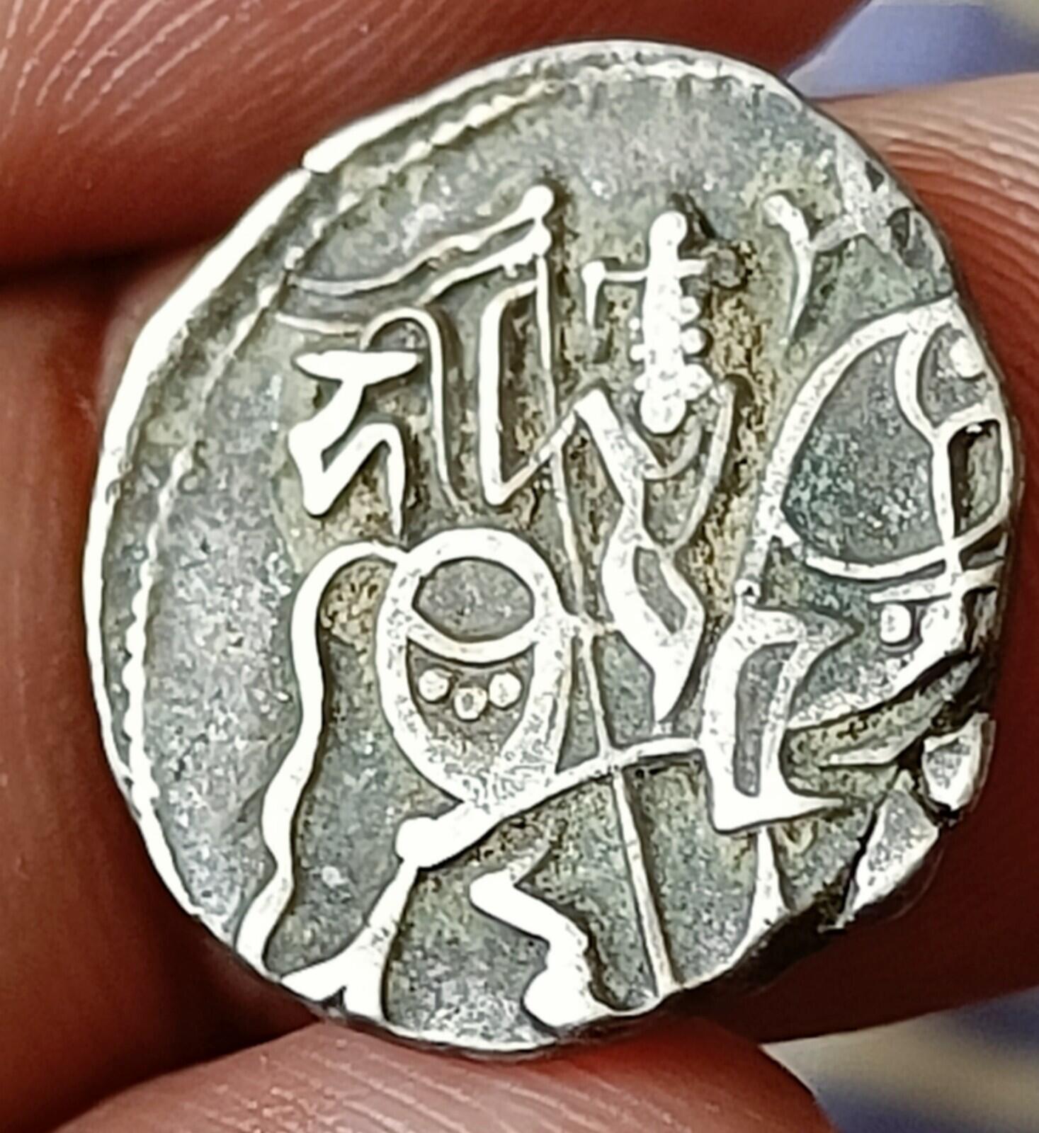 #O26#Indian OHINDA DYNASTY Samanta Deva HORSE & BULL SILVER coin BEAUTIFUL GRADE