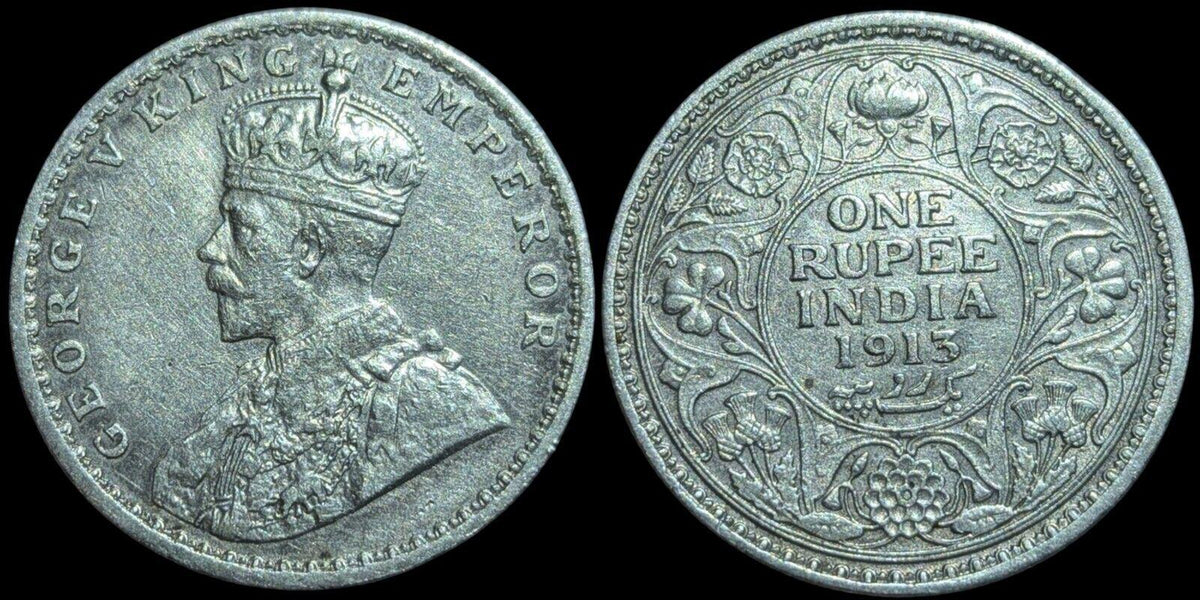 Roupie indienne en argent du roi George V, très rare, 1913. NON CIRCULÉE