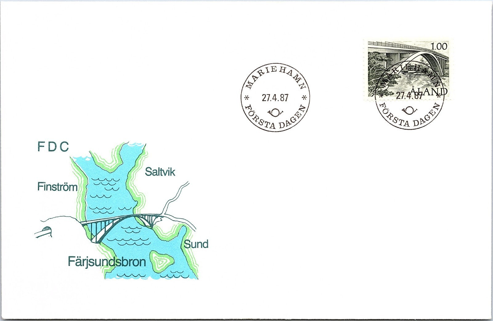 Bridge Farjsund Aland Finland Mint FDC 1987