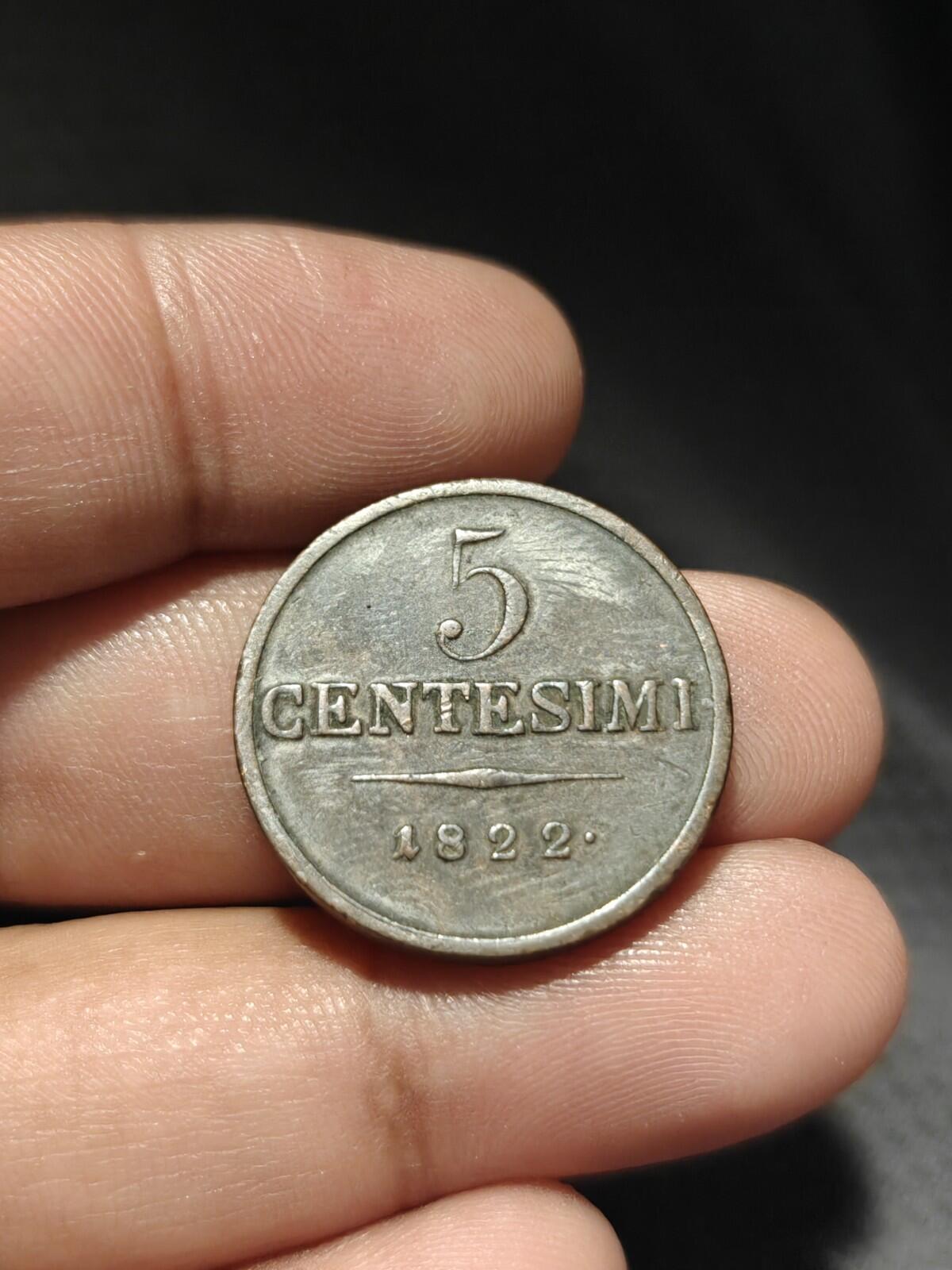 1822 M États italiens Lombardie Vénétie 5 Centesimi Pièce Cuivre Italie