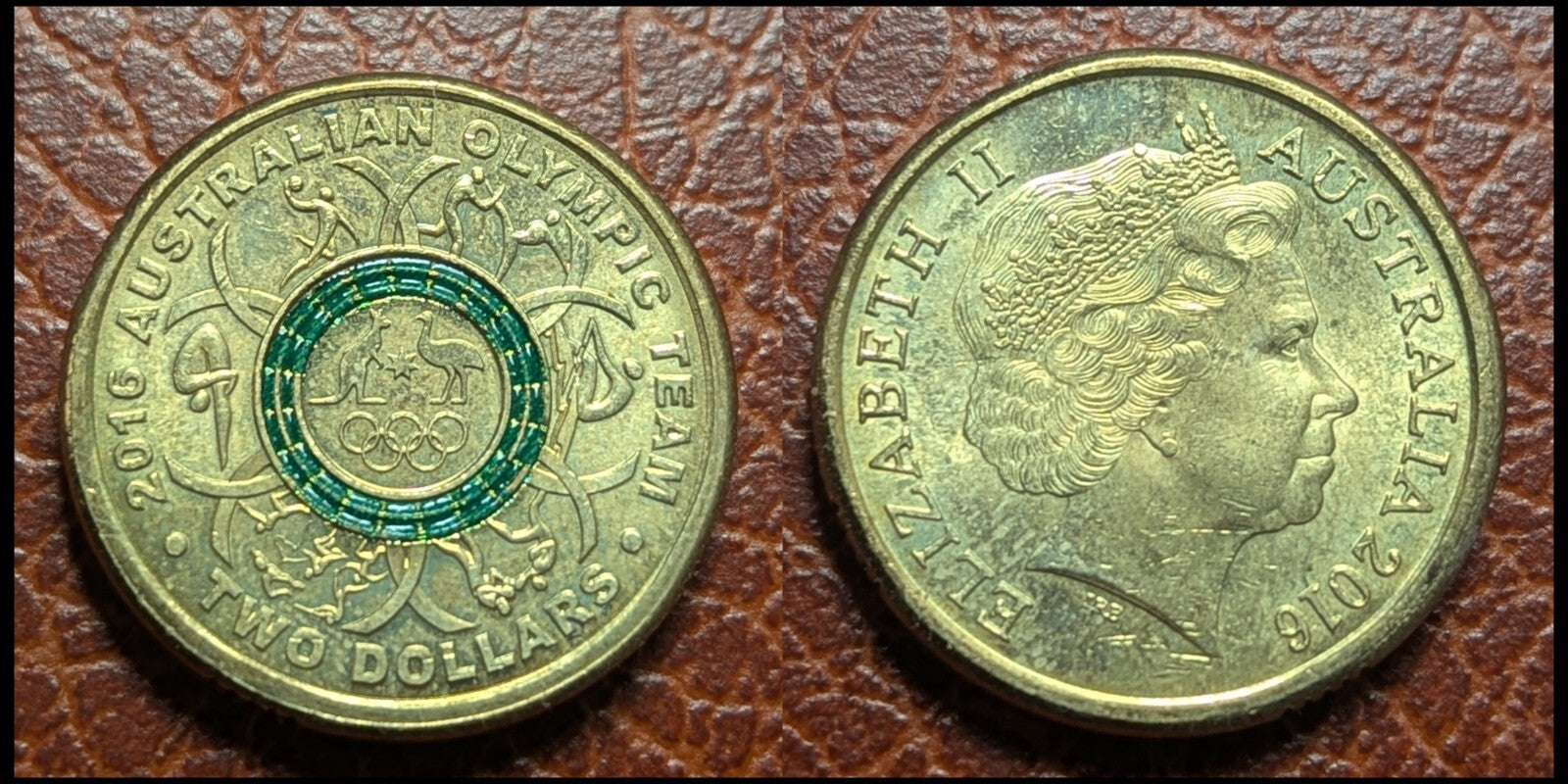 Elizabeth II, 4ème Portrait - Équipe Olympique Australienne 2016 - Pièce de 2 Dollars Verte