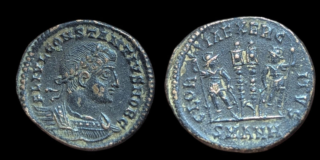 Constantine II Ancient Roman Imperial Coin. Caesar AD 317-337. Two Soldiers.