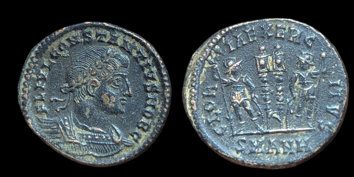 Constantine II Ancient Roman Imperial Coin. Caesar AD 317-337. Two Soldiers.