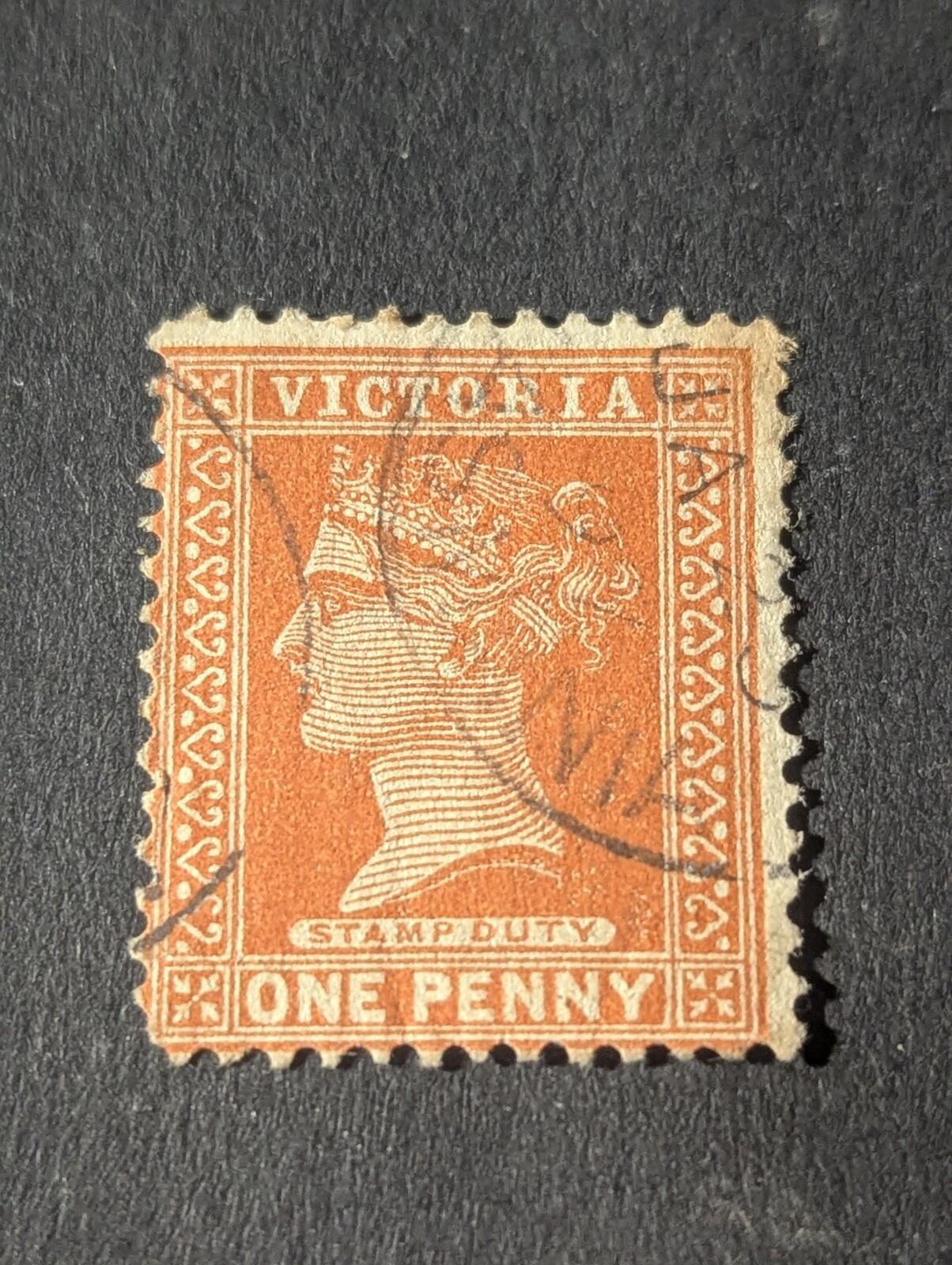 1900 Victoria State Postage / Stamp Duty, one penny, Brown in Pink, Used