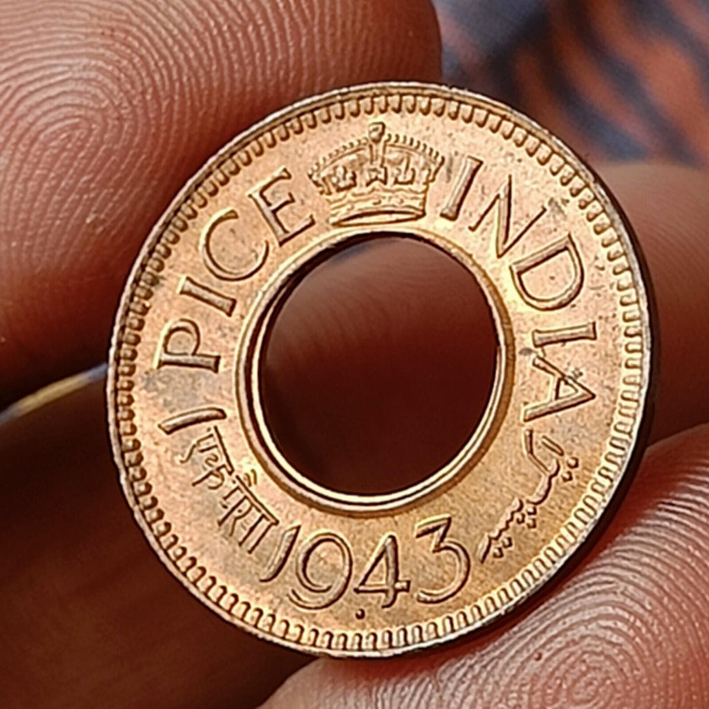 (#NZ23) British colonial India George VI, ONE pice 1943.RED UNC Fantastic Grade